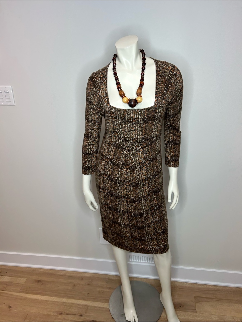 Beautiful MaxMara Multitone Brown Square-Neck Midi Dress❤️M